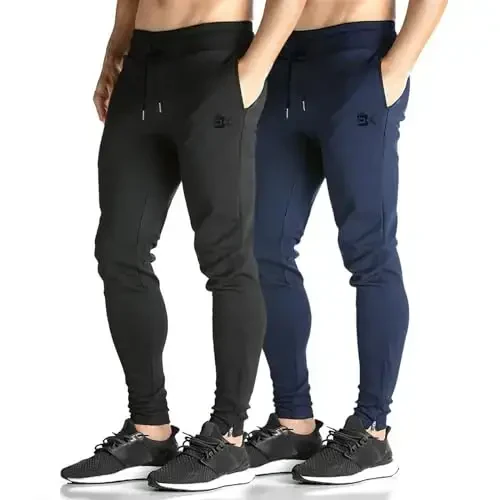 BROKIG Mens Zip Joggers Shim - Kundalik sport zalida mashq qilish uchun mo'ljallangan toraytiradigan shimlar cho'ntaklar bilan 