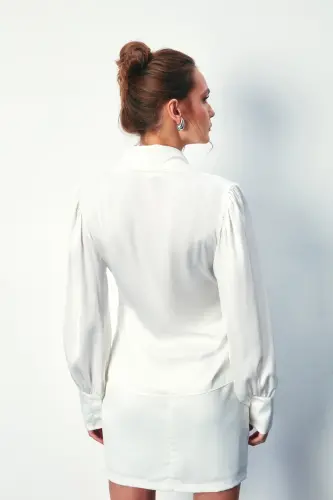 Brooch Detail Crossover Blouse - ECRU-ECRU - 7