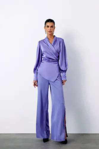 Brooch Detail Wrap Blouse - LILAC-LILAC - 5