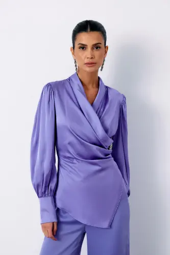 Brooch Detail Wrap Blouse - LILAC-LILAC - 6