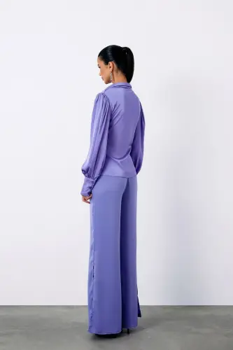 Brooch Detail Wrap Blouse - LILAC-LILAC - 7