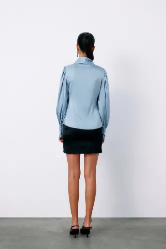 Brooch Detailed Crossover Blouse - BABY BLUE-BABY BLUE - 8