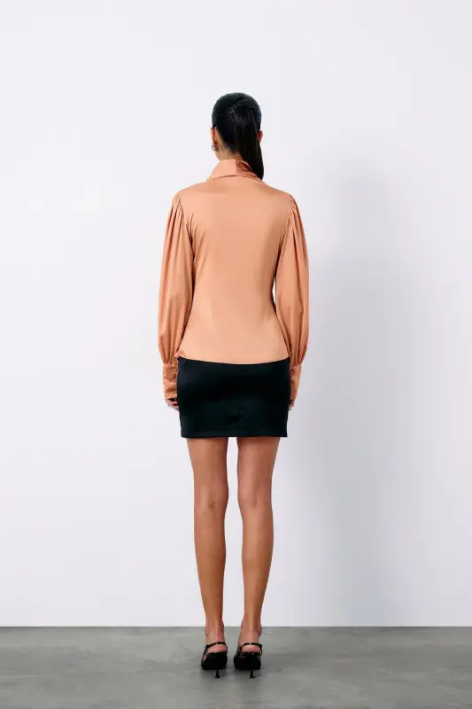 Brooch Detailed Crossover Blouse - SALMON-SALMON - 8