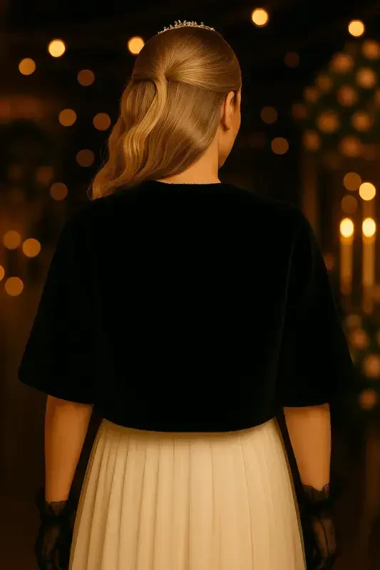 Brooch French Fur Stole Bridal Bolero Bridal Shawl Black - 2