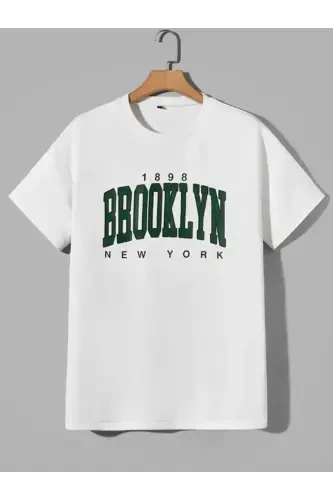 Brooklyn New York 1898 Ost-Ust Bosmali Oq T-shirt Nefti Yashil Short Takim Oversize Unisex-YASHIL SHORT - 5