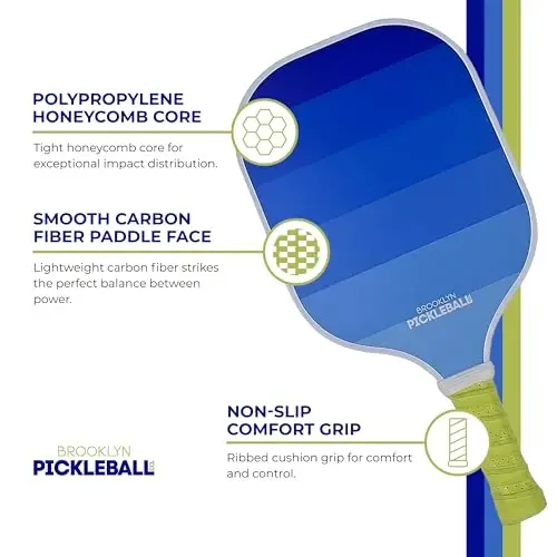Brooklyn Pickleball Co. | Premium Carbon Fiber Paddle | USAPA Approved | Honeycomb Core | Cushioned Grip | Single Pickle-Ball Racket | 2025 Stylish Pickle Ball Paddles for All Skill Levels - 6