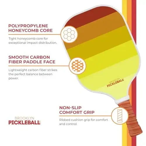 Brooklyn Pickleball Co. | Premium Carbon Fiber Paddle | USAPA Approved | Honeycomb Core | Cushioned Grip | Single Pickle-Ball Racket | 2025 Stylish Pickle Ball Paddles for All Skill Levels - 3