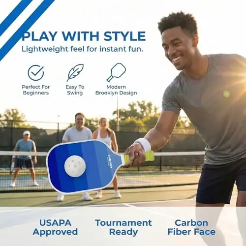 Brooklyn Pickleball Co. | Premium Carbon Fiber Paddle | USAPA Approved | Honeycomb Core | Cushioned Grip | Single Pickle-Ball Racket | 2025 Stylish Pickle Ball Paddles for All Skill Levels - 2