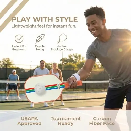 Brooklyn Pickleball Co. | Premium uglerod tolali eshkak | USAPA tomonidan tasdiqlangan | Asalarichilik uyasi | Yumshoq tutqich | Yagona Pickle-Ball raketkasi | Barcha mahorat darajalari uchun 2025 yilgi zamonaviy Pickle Ball eshkaklari - 2
