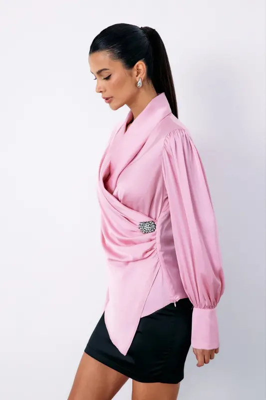 Broshli kruvaze bluz - PUSHTI-PUSHTI - 3