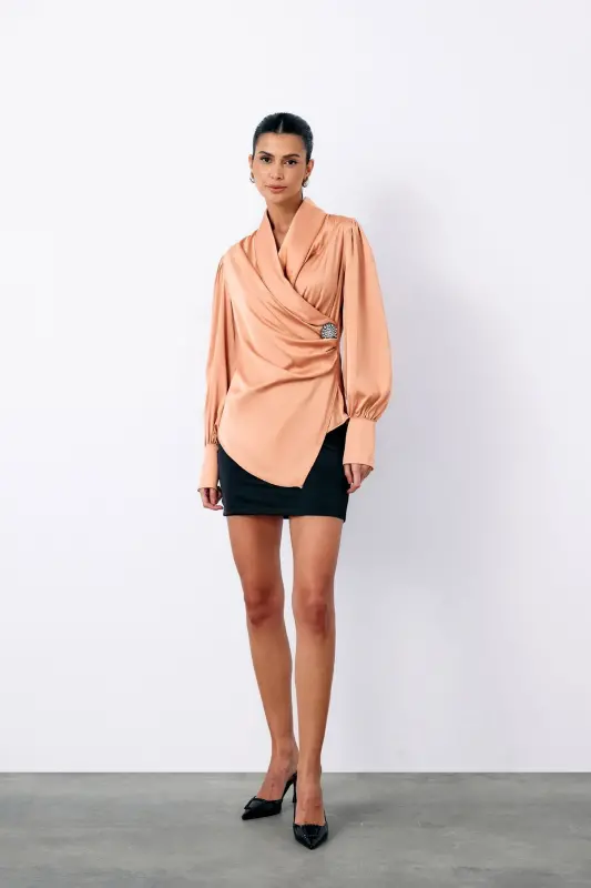 Broshli Kruvaze Bluz - SOMON-SOMON - 7