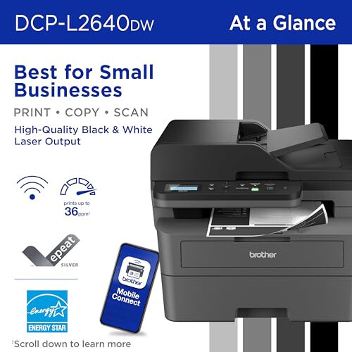 Brother DCP-L2640DW Wireless Compact Monochrome Multi-Function Laser Printer with Copy and Scan, Duplex, Mobile, Black & White | Includes Refresh Subscription Trial(1), Modazone Dash Replenishment Ready - 2