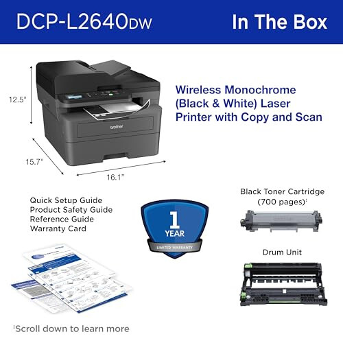 Brother DCP-L2640DW Wireless Compact Monochrome Multi-Function Laser Printer with Copy and Scan, Duplex, Mobile, Black & White | Includes Refresh Subscription Trial(1), Modazone Dash Replenishment Ready - 8