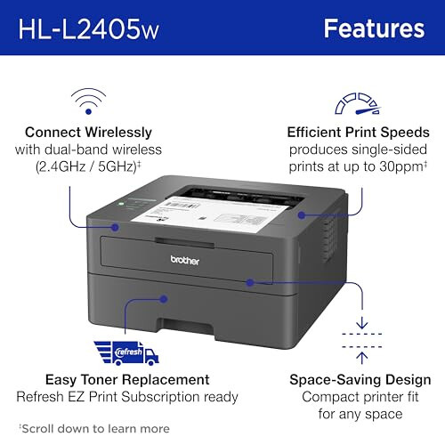 Brother HL-L2405W Wireless Compact Monochrome Laser Printer with Mobile Printing, Black & White Output | Includes Refresh Subscription Trial(1), Modazone Dash Replenishment Ready - 3