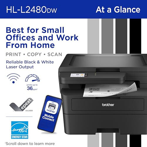 Brother HL-L2480DW Kablosuz Kompakt Monokrom Çok Fonksiyonlu Lazer Yazıcı, Fotokopi ve Tarama, Çift Taraflı Baskı, Mobil, Siyah Beyaz | Yenileme Aboneliği Deneme Sürümü Dahil (1), Modazone Dash Yeniden Doldurma Hazır - 2