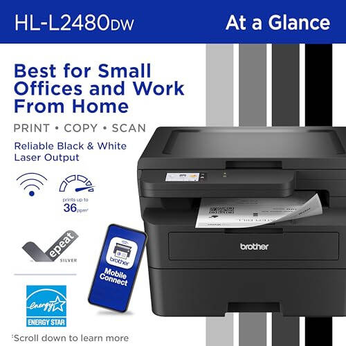 Brother HL-L2480DW Simsiz Kompakt Monoxrom Ko'p Funktsiyali Lazer Printer, Nusxa Ko'chirish va Skanslash, Ikki Tomonlama Bosish, Mobil, Qora va Oq | Yangilash Obunasi Sinov Muddatini O'z Ichiga Oladi (1), Modazone Dash Qayta To'ldirishga Tayyor - 2