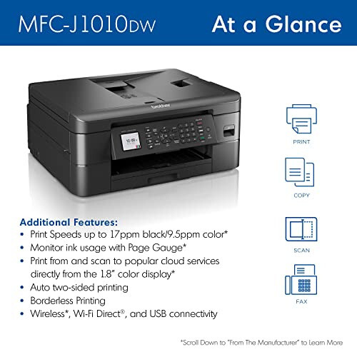 Brother MFC-J1010DW Wireless Color Inkjet All-in-One Printer with Mobile Device and Duplex Printing, Refresh Subscription and Modazone Dash Replenishment Ready - 2