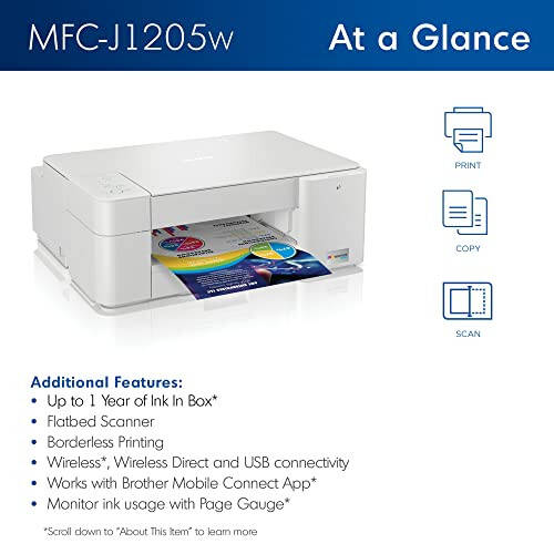 Brother MFC-J1205W INKvestment -Tank Wireless Multi-Function Color Inkjet Printer with Up to 1-Year in Box - 3