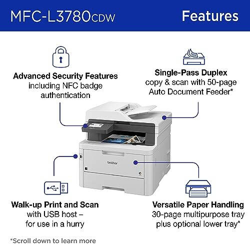 Brother MFC-L3780CDW Wireless Digital Color All-in-One Printer with Laser Quality Output, Single Pass Duplex Copy & Scan | Includes 4 Month Refresh Subscription Trial ¹ Modazone Dash Replenishment Ready - 3