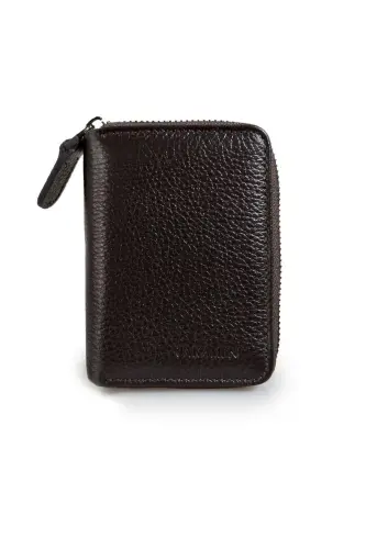 Brown 100% Leather Zippered Wallet 