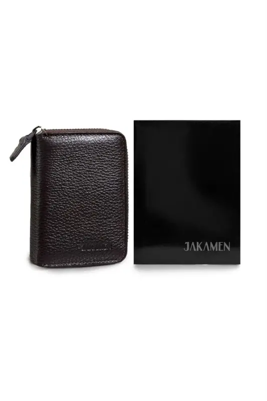 Brown 100% Leather Zippered Wallet - 3