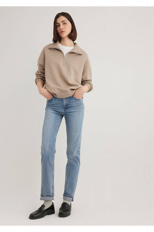 Brown basic sweatshirt with half zip - 3