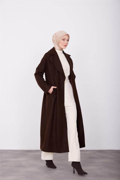 Brown belted coat with diagonal texture (23K8611) - 3