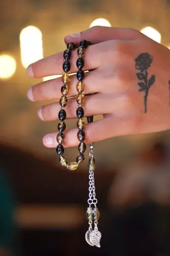 Brown Black Barley Cut Tiger's Eye Natural Stone Rosary-Brown 