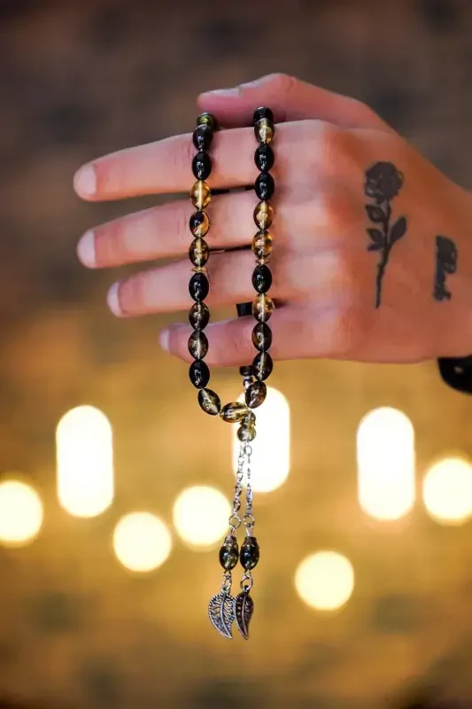 Brown Black Barley Cut Tiger's Eye Natural Stone Rosary-Brown - 2