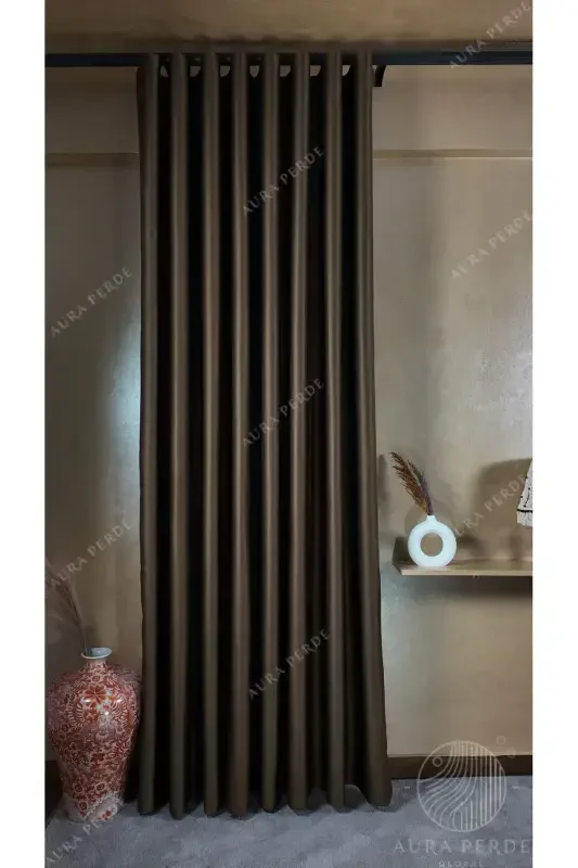 Brown Blackout Curtain - Light Blocking Blackout Backdrop | Plain Single Panel | AURAPERDE-Brown - 2