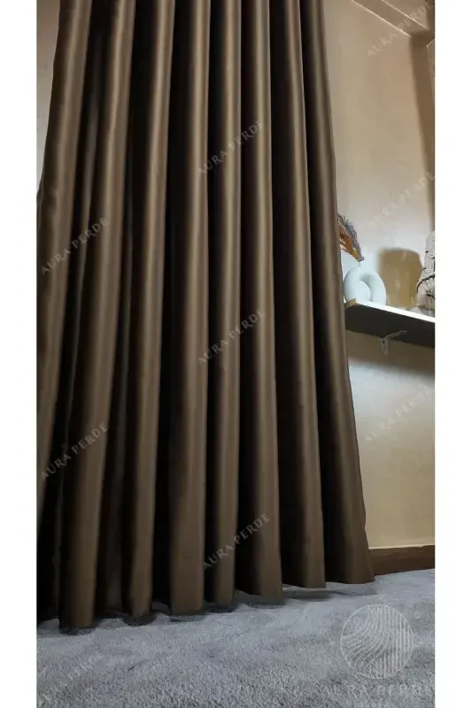Brown Blackout Curtain - Light Blocking Blackout Backdrop | Plain Single Panel | AURAPERDE-Brown - 3
