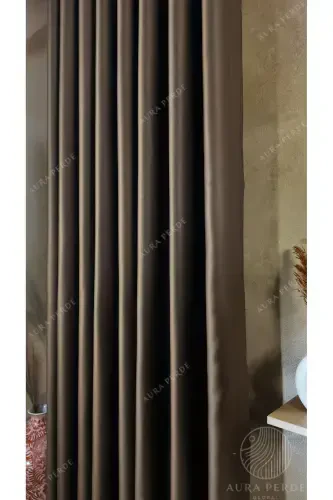 Brown Blackout Curtain - Light Blocking Blackout Backdrop | Plain Single Panel | AURAPERDE-Brown - 4
