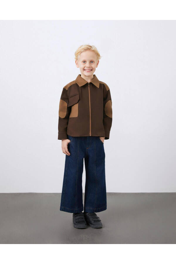 Brown Boys' Zipper Jacket with Garni and Pocket Details - 4