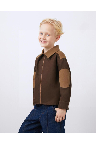 Brown Boys' Zipper Jacket with Garni and Pocket Details - 5