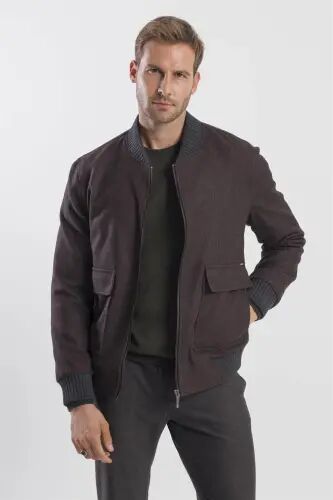 Brown Comfort Fit College Collar Striped Jacket - 1