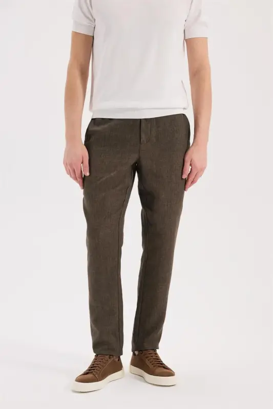 Kahve Comfort Fit Beli Lastikli Jagger Pantolon - JAKAMEN