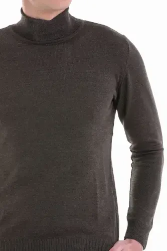 Brown Comfort Fit Plain Crew Neck Wool Knit - 5