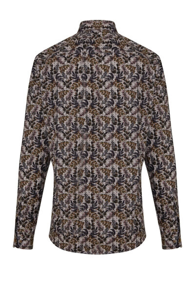 Brown Comfort Fit Printed 100% Cotton Buttoned - HATEMOĞLU (1)