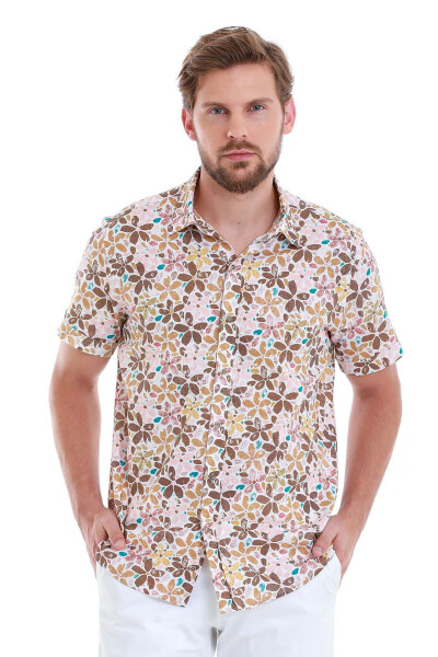 Brown Comfort Fit Printed 100% Cotton Slim Collar 