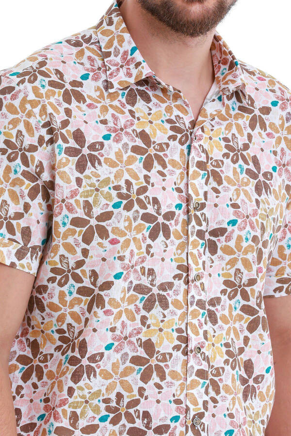 Brown Comfort Fit Printed 100% Cotton Slim Collar - 5