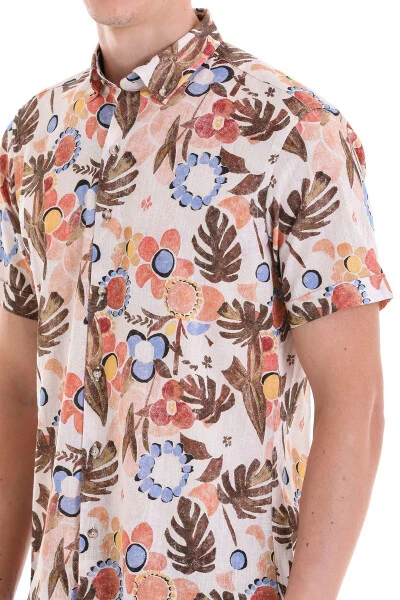 Brown Comfort Fit Printed Button-Down Collar 100% P - 5