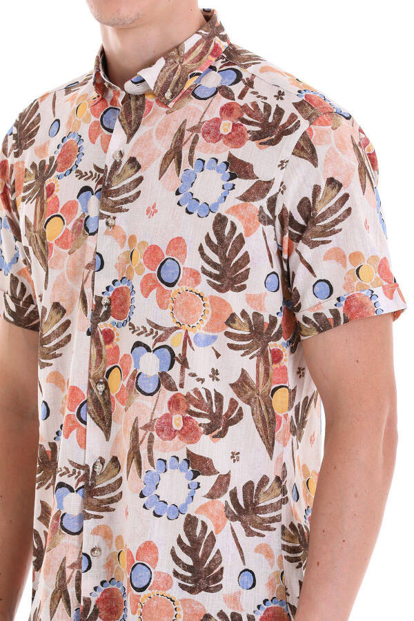 Brown Comfort Fit Printed Button-Down Collar 100% P - 5