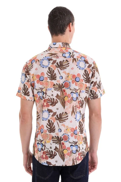 Brown Comfort Fit Printed Button-Down Collar 100% P - 6