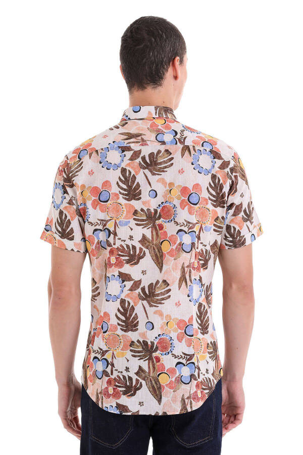 Brown Comfort Fit Printed Button-Down Collar 100% P - 6