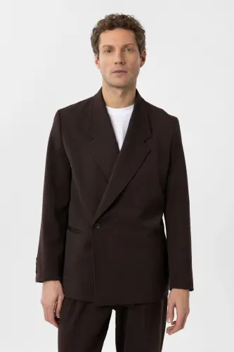 Brown Double Breasted Welt Pocket Men's Blazer Jacket - Brown - 1