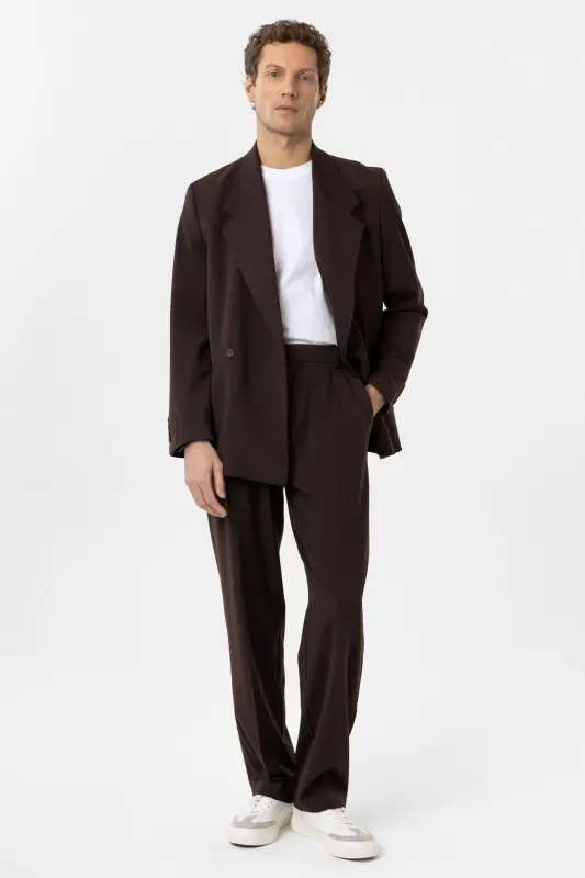 Brown Double Breasted Welt Pocket Men's Blazer Jacket - Brown - 3