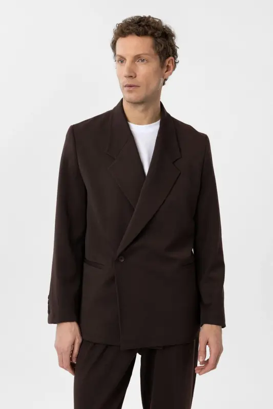 Brown Double Breasted Welt Pocket Men's Blazer Jacket - Brown - 4