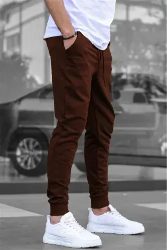 Brown Elastic Hem Men's Sweatpants 4821-Brown - MADMEXT (1)