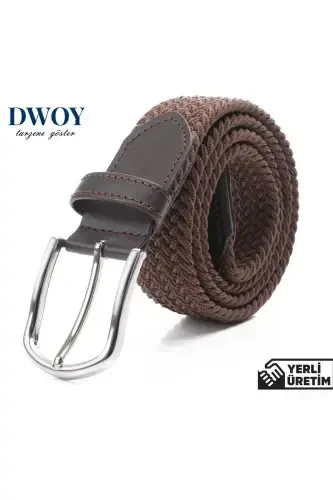 Brown Elastic Knit Belt - 1