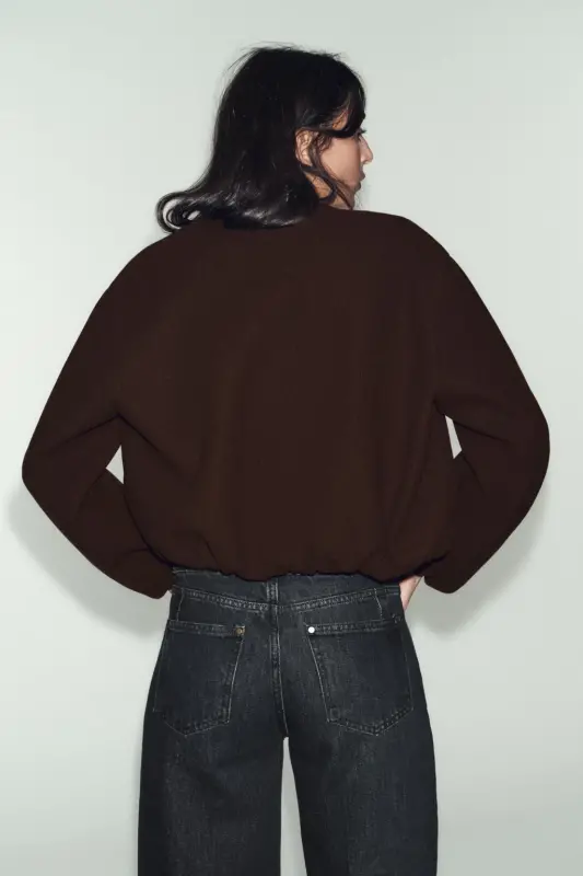 BROWN FAUX LEATHER BOMBER JACKET - 4